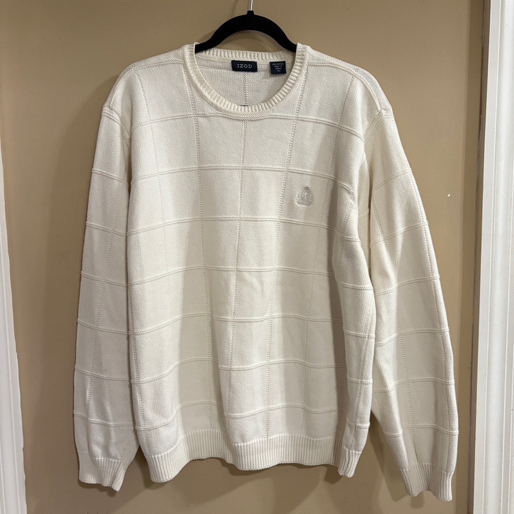 Izod Off-White Square Textured Cotton Knit Sweater XL